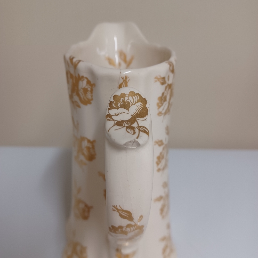 Vintage Porcelain Pitcher Gold Rare Victorian Floral Design Antique Cottagecore - Picture 7 of 9